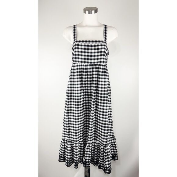 J.Crew Eyelet Trim Ruffle Hem Gingham Midi Sundress Crisscross Back Size 6 - Picture 2 of 7